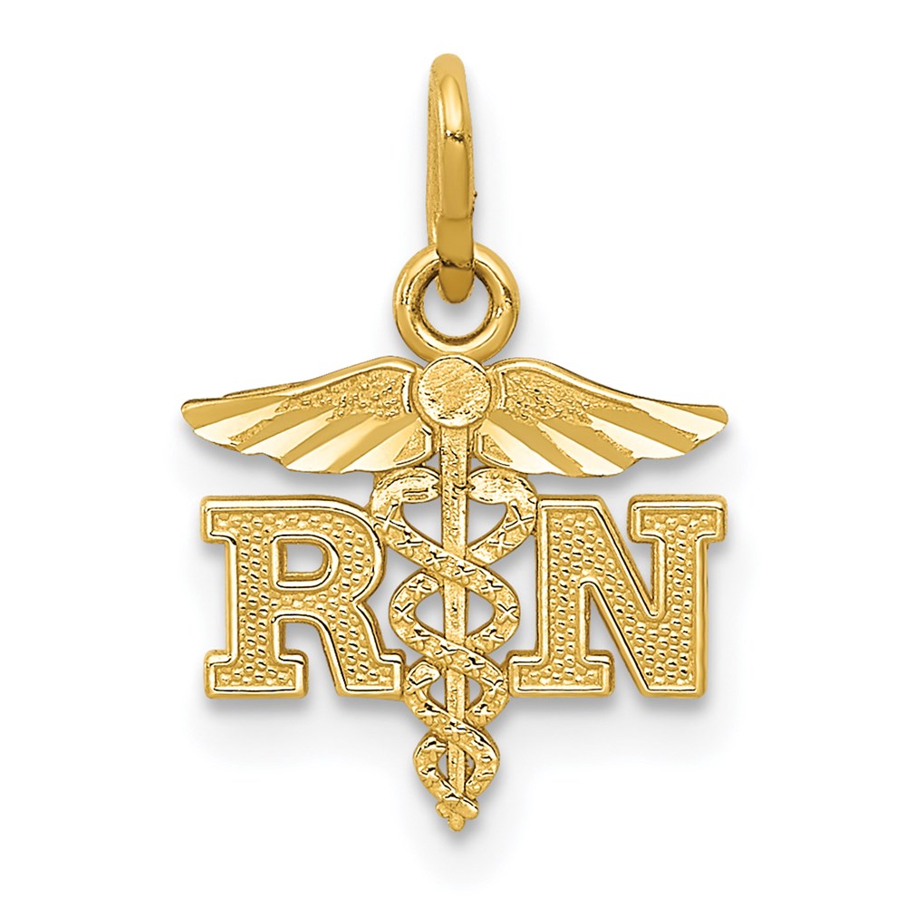 14k Yellow Gold D/C RN Nurse Charm or Pendant, 11mm (7/16 Inch)