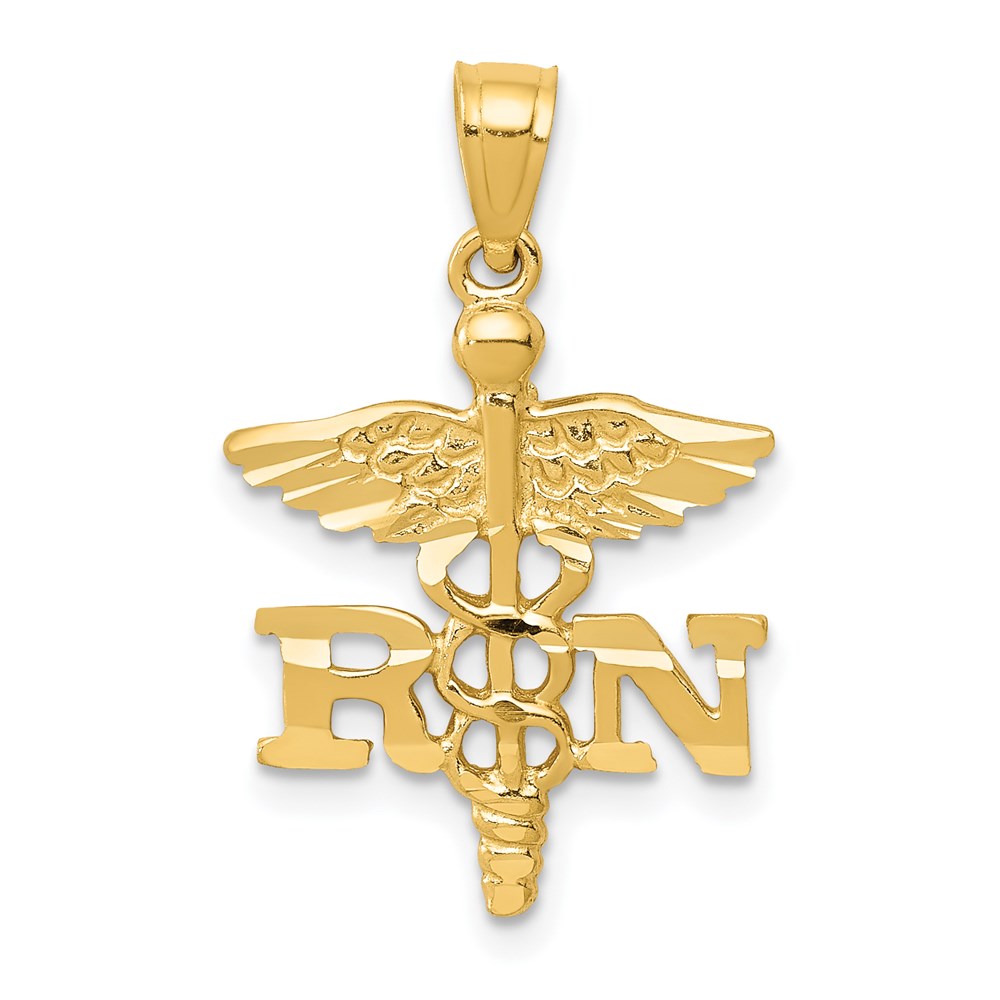 14k Yellow Gold Diamond-Cut RN Nurse Pendant, 15 x22mm (9/16 x 7/8 In)