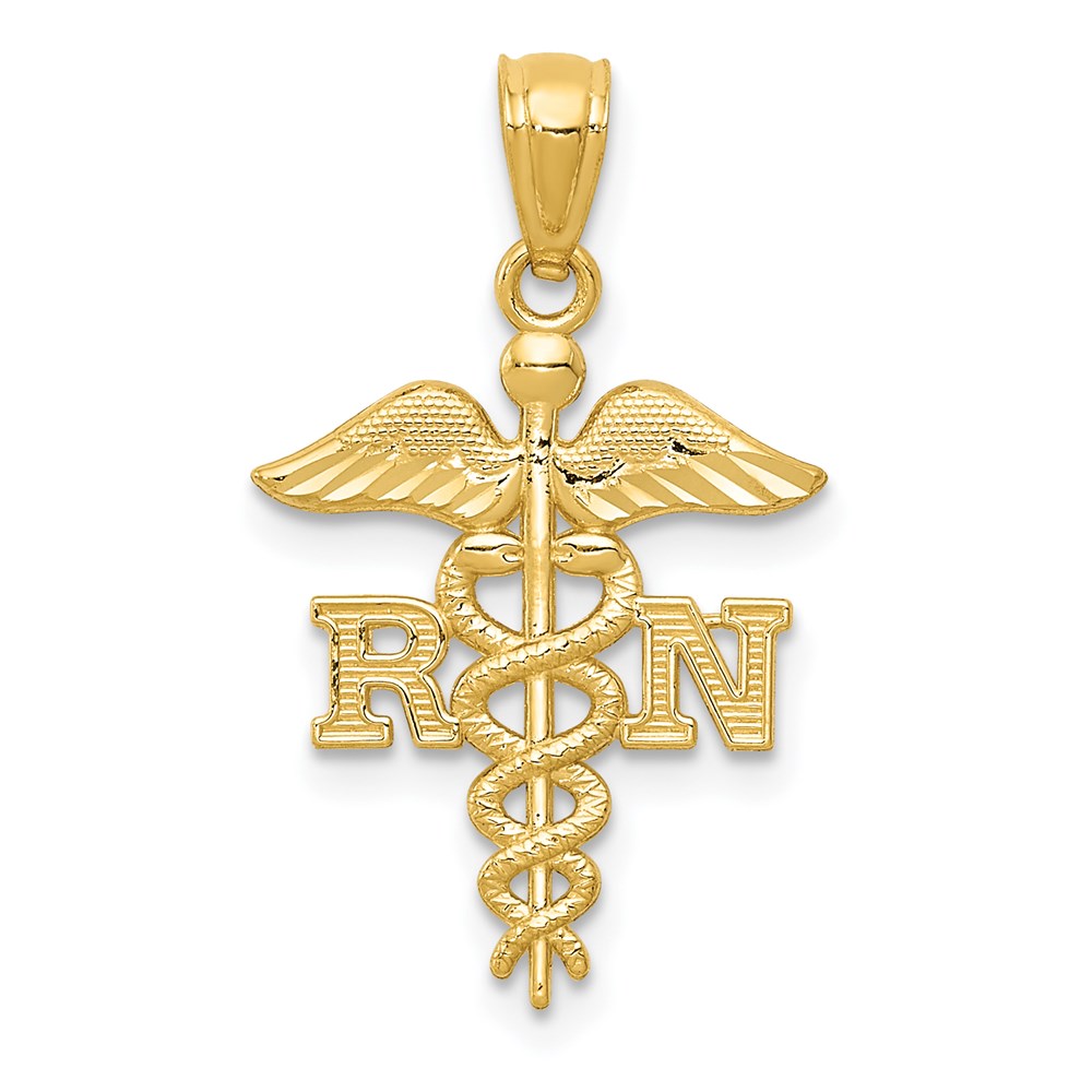 14k Yellow Gold D/C 2D RN Nurse Pendant, 15 x 25mm (9/16 x Inch)