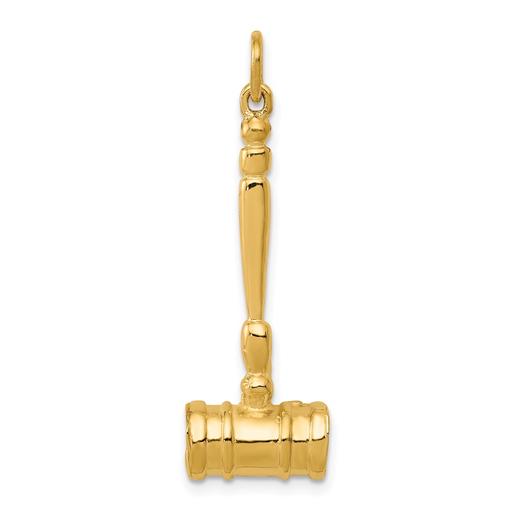 14k Yellow Gold Polished 3D Gavel Pendant, 10 x 32mm (3/8 x 1 1/4 In.)