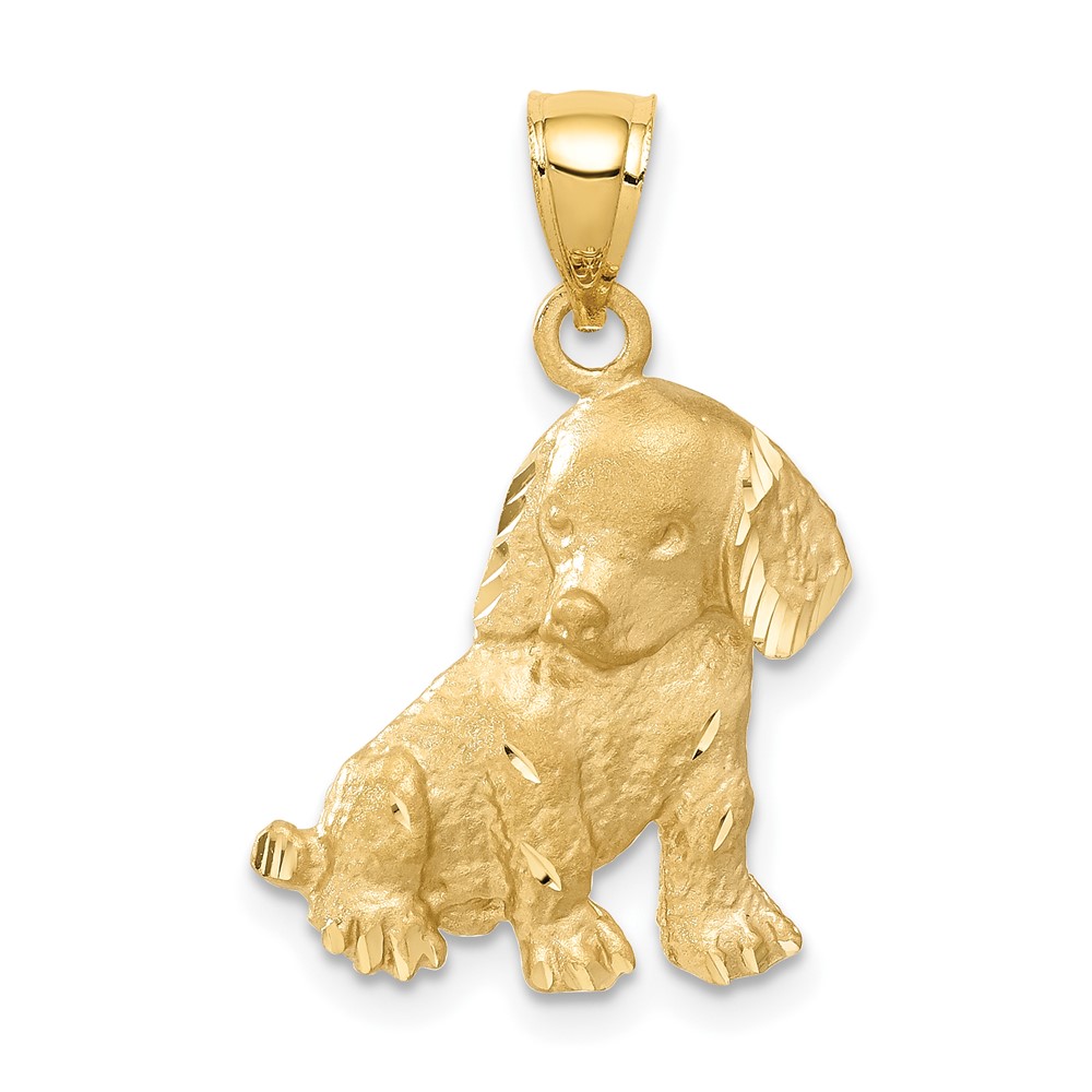 14k Yellow Gold Satin & Diamond-Cut Puppy Pendant, 17 x 26mm