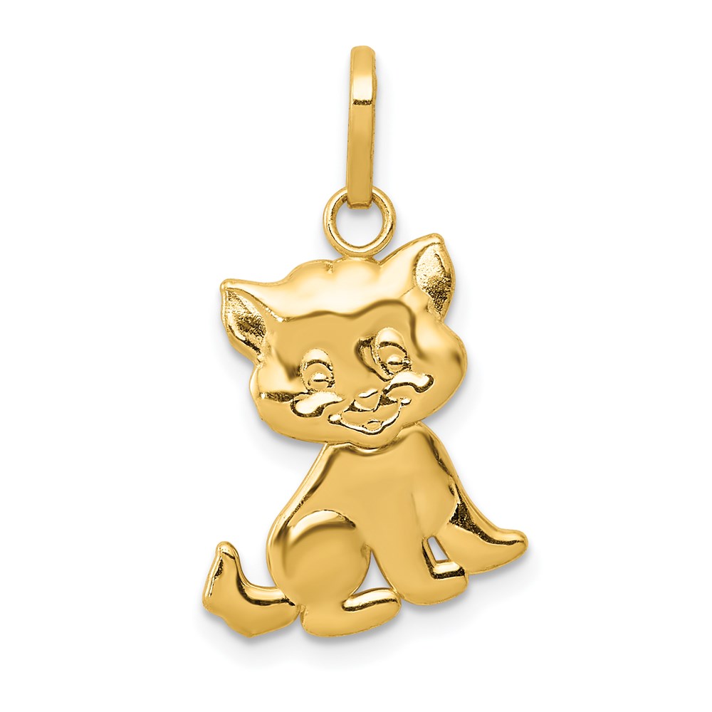 Kids 14k Yellow Gold Moveable Polished Kitten Pendant, 14 x 22mm