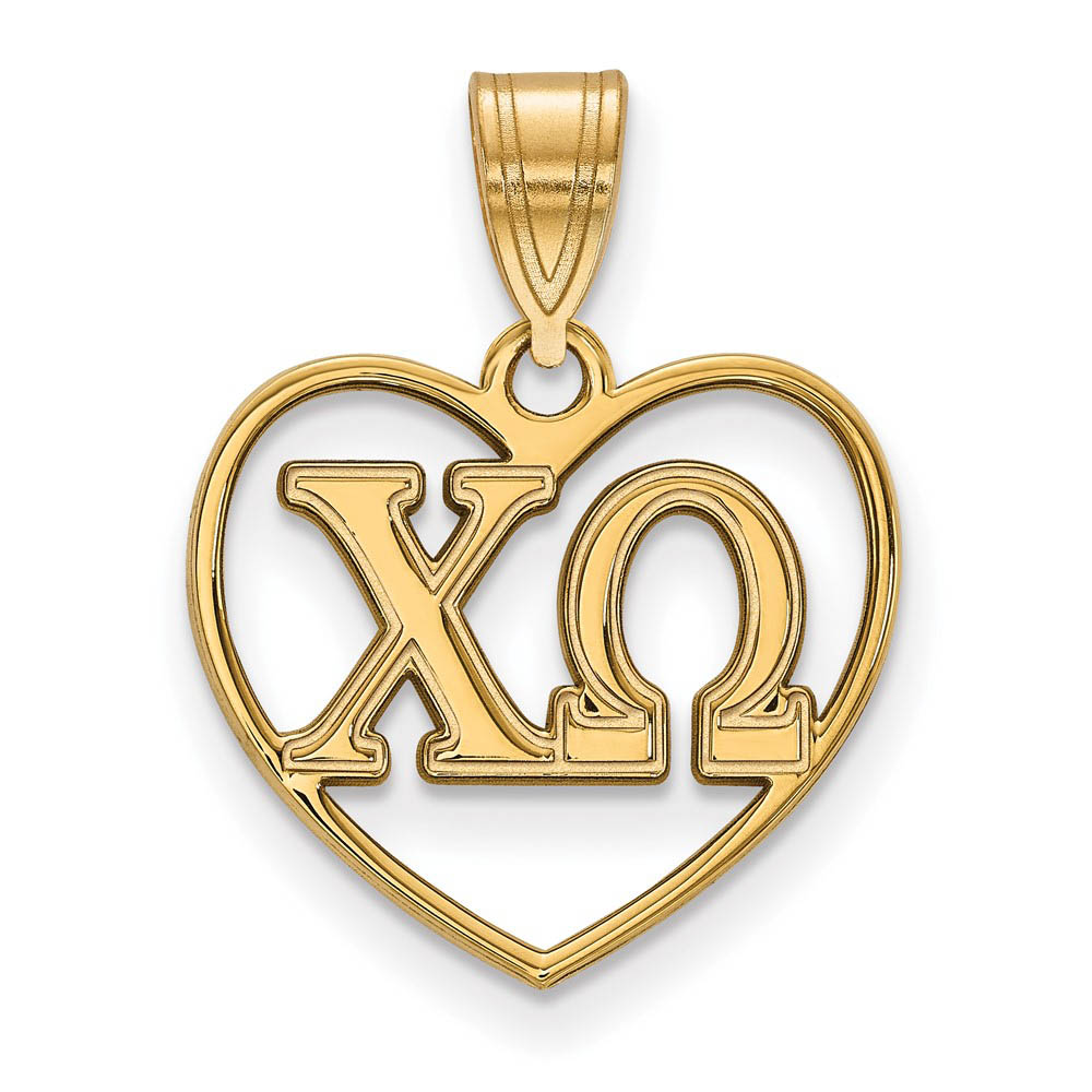 14K Plated Silver Chi Omega Heart Greek Letters Pendant