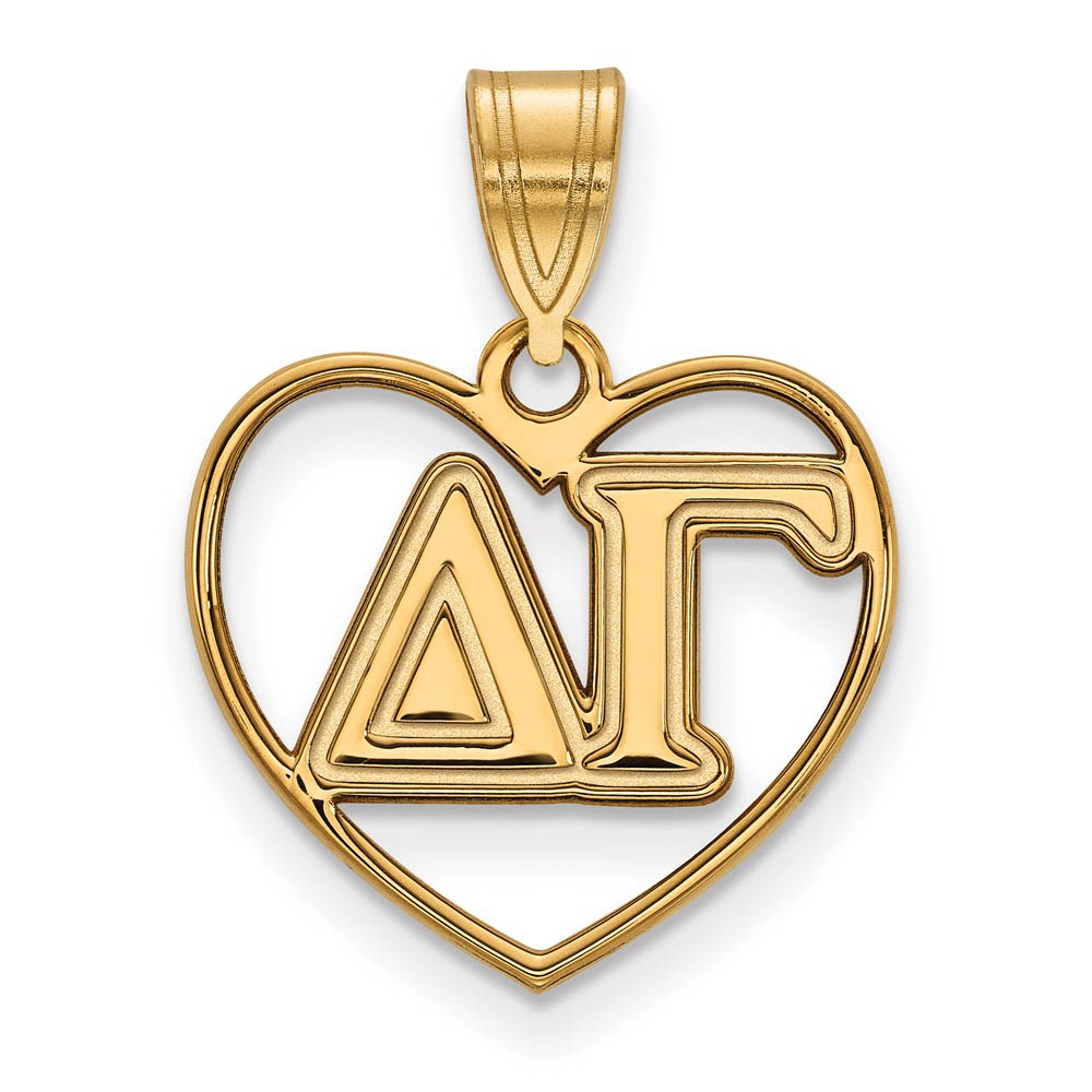 14K Plated Silver Delta Gamma Heart Greek Letters Pendant