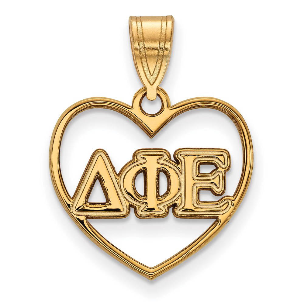 14K Plated Silver Delta Phi Epsilon Heart Greek Letters Pendant