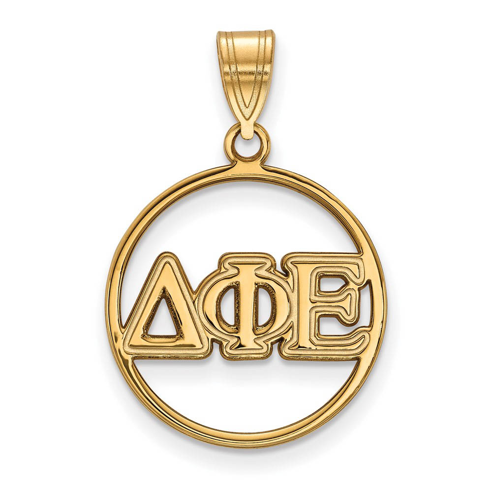 14K Plated Silver Delta Phi Epsilon Med Circle Greek Letters Pendant