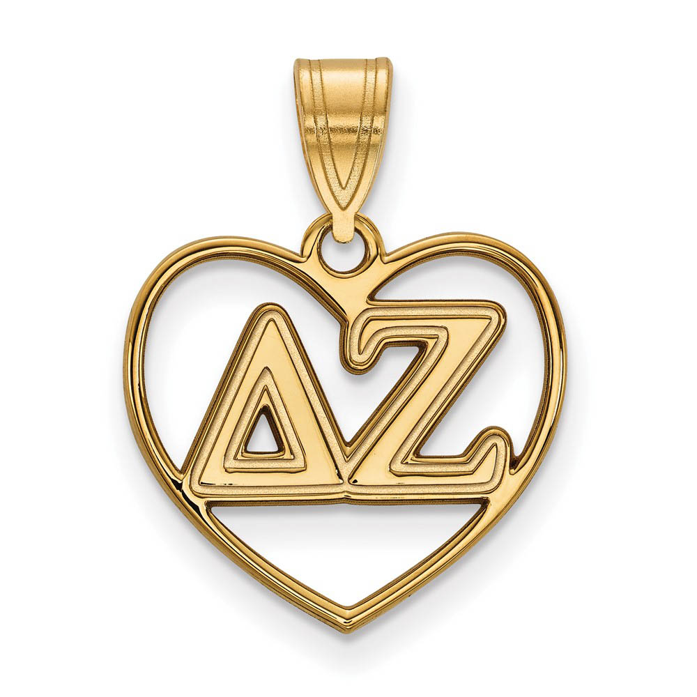 14K Plated Silver Delta Zeta Heart Greek Letters Pendant