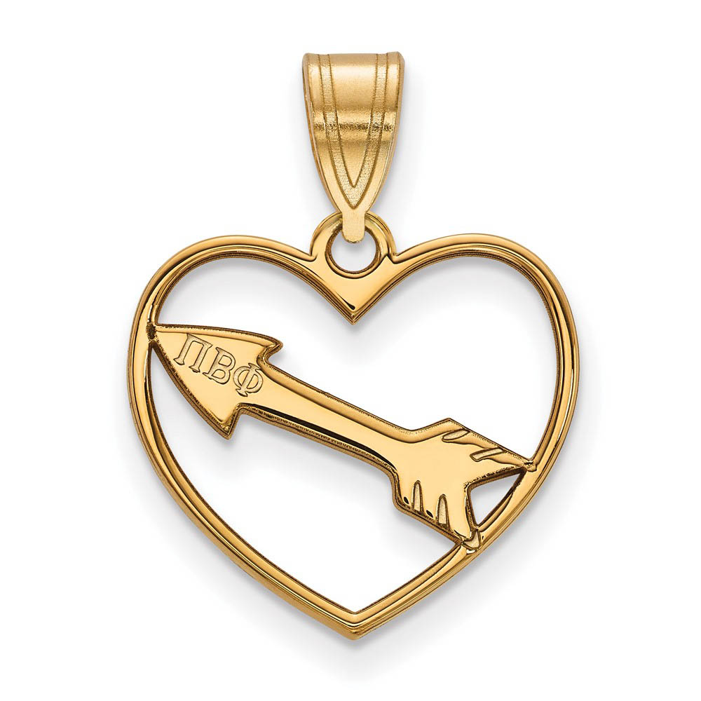 14K Plated Silver Pi Beta Phi Heart Pendant