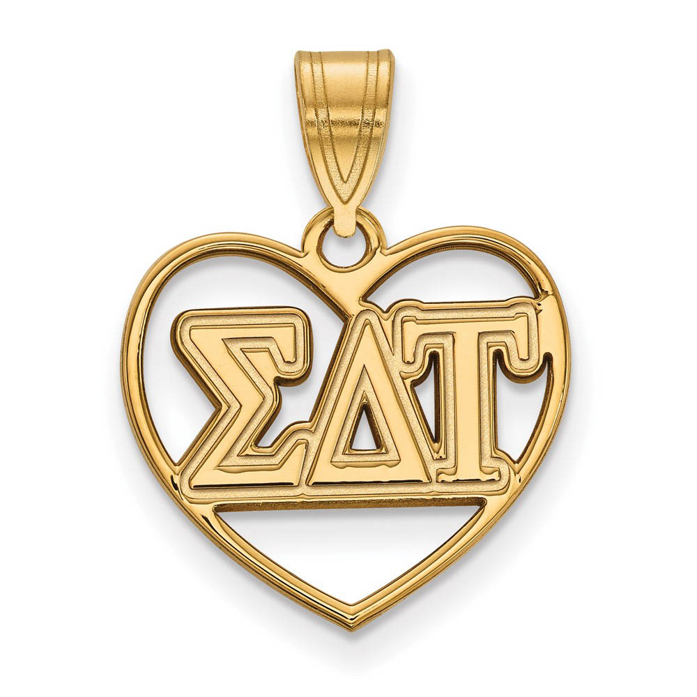 14K Plated Silver Sigma Delta Tau Heart Greek Letters Pendant
