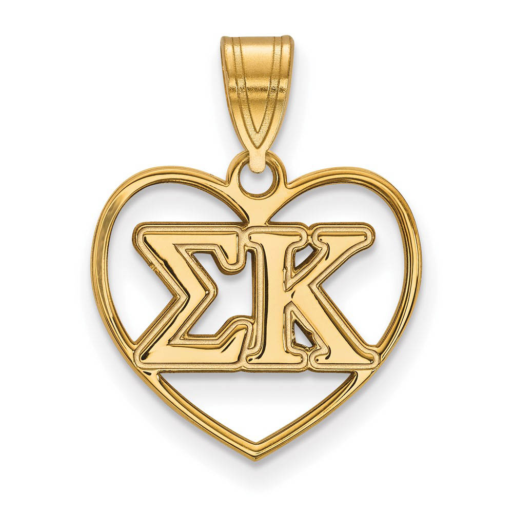14K Plated Silver Sigma Kappa Heart Greek Letters Pendant