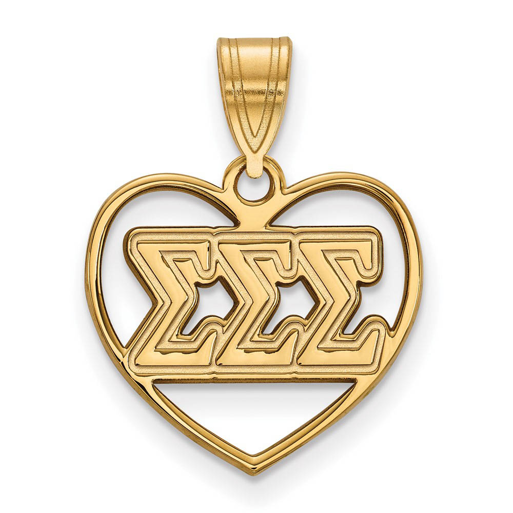 14K Plated Silver Sigma Sigma Sigma Heart Greek Letters Pendant