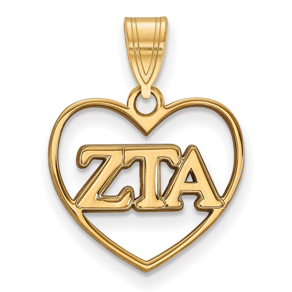 14K Plated Silver Zeta Tau Alpha Heart Greek Letters Pendant
