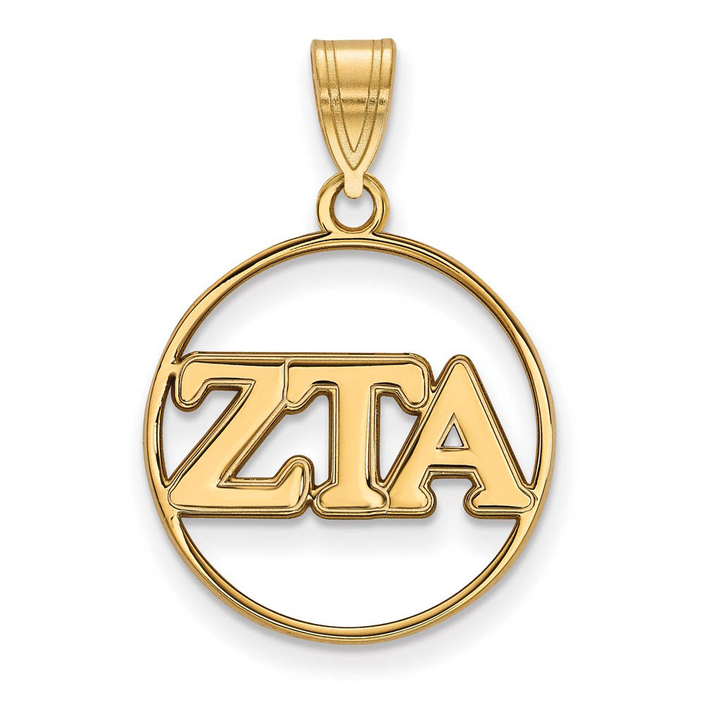 14K Plated Silver Zeta Tau Alpha Circle Greek Letters Pendant