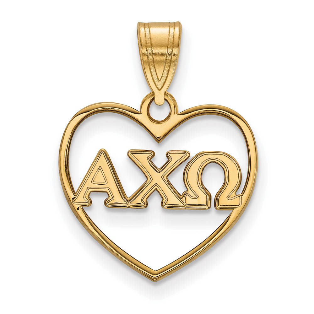 14K Plated Silver Alpha Chi Omega Heart Greek Letters Pendant