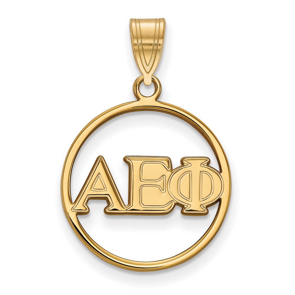 14K Plated Silver Alpha Epsilon Phi Circle Greek Letters Pendant