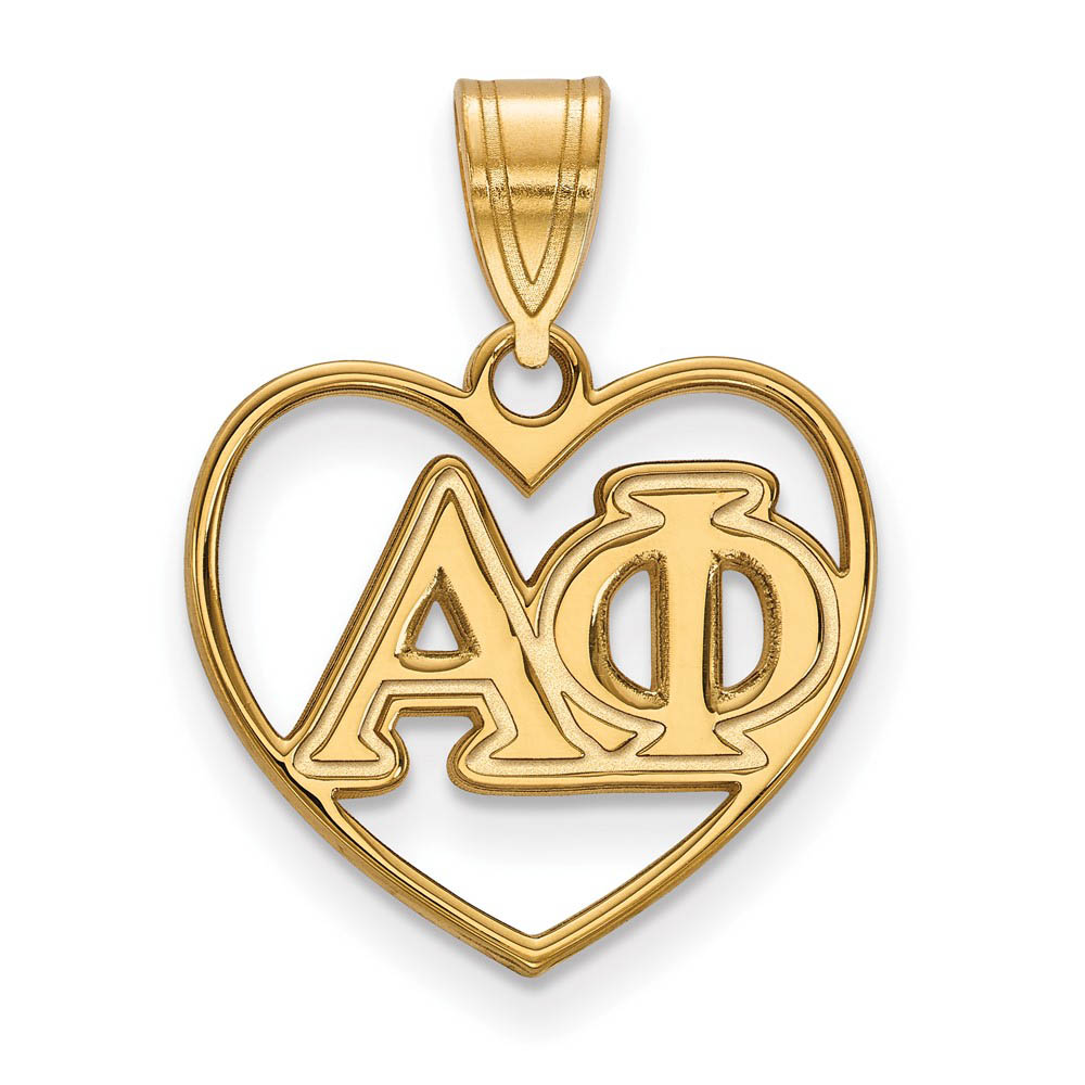 14K Plated Silver Alpha Phi Heart Greek Letters Pendant