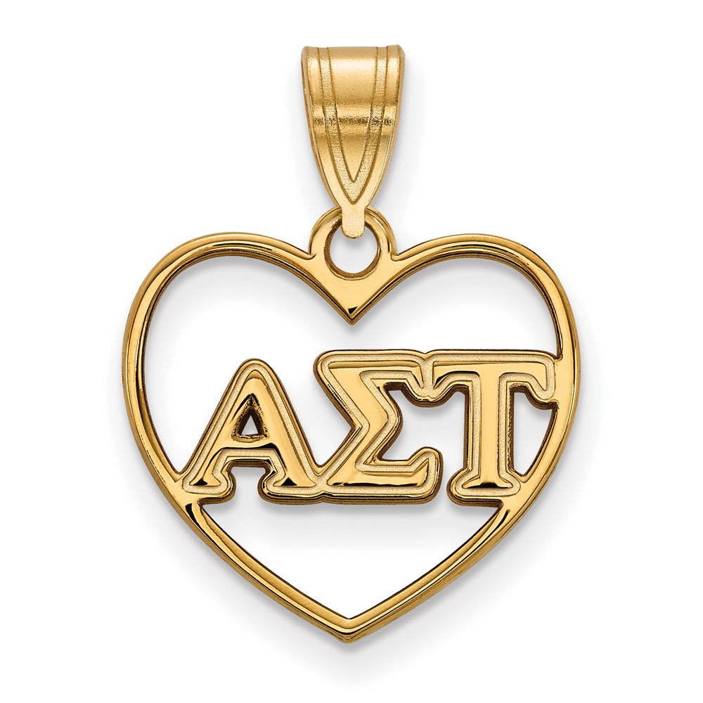 14K Plated Silver Alpha Sigma Tau Heart Greek Letters Pendant