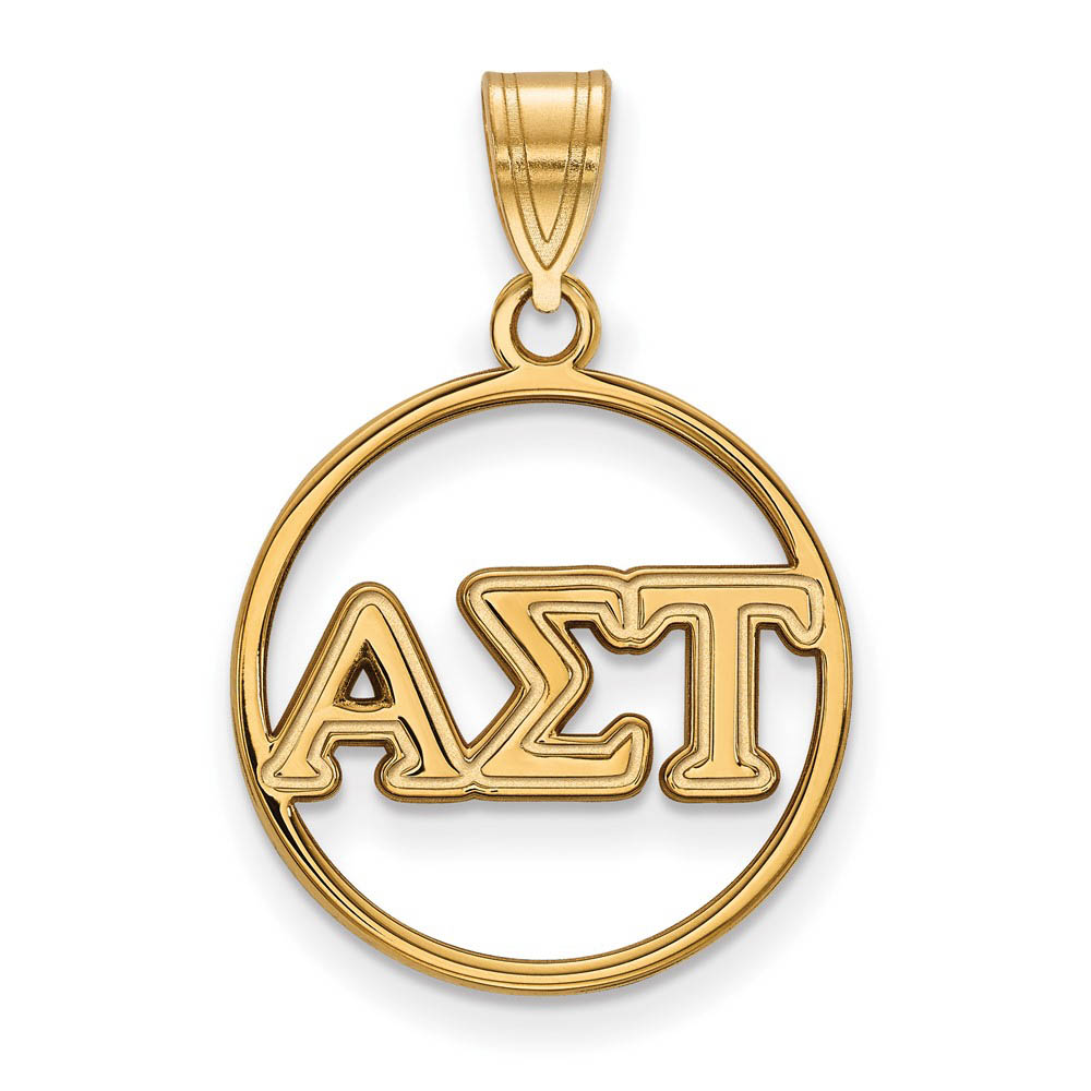 14K Plated Silver Alpha Sigma Tau Circle Greek Letters Pendant