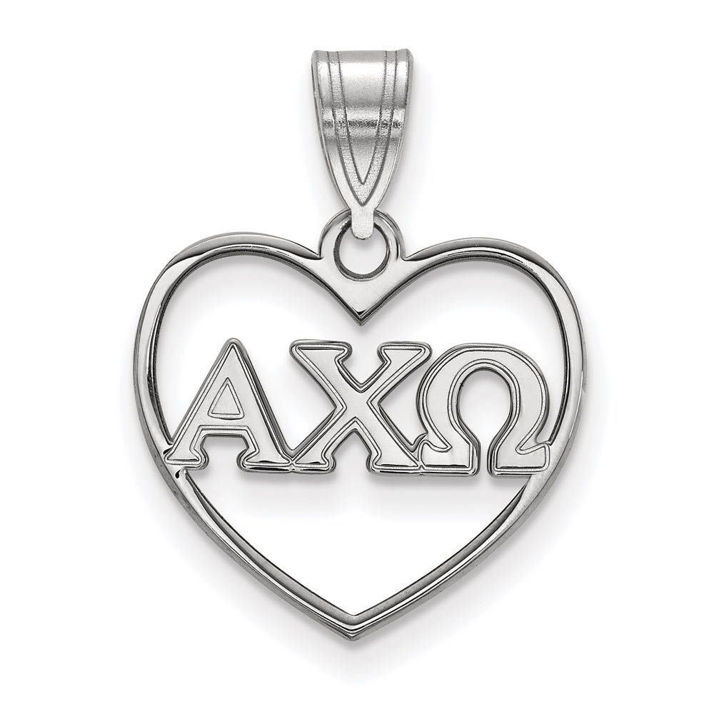 Sterling Silver Alpha Chi Omega Heart Greek Letters Pendant