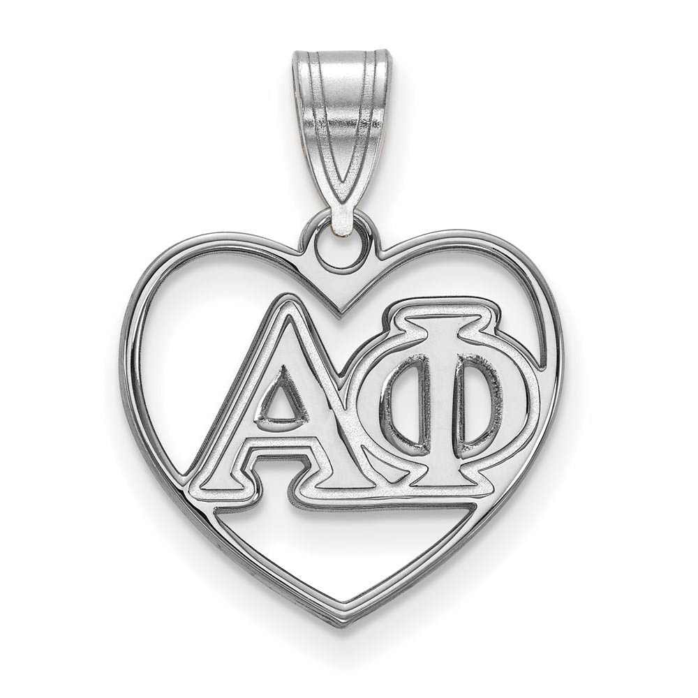 Sterling Silver Alpha Phi Heart Greek Letters Pendant