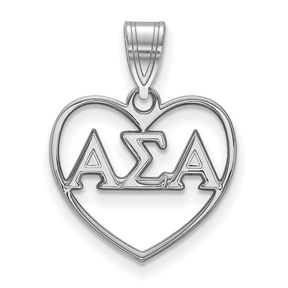 Sterling Silver Alpha Sigma Alpha Heart Greek Letters Pendant