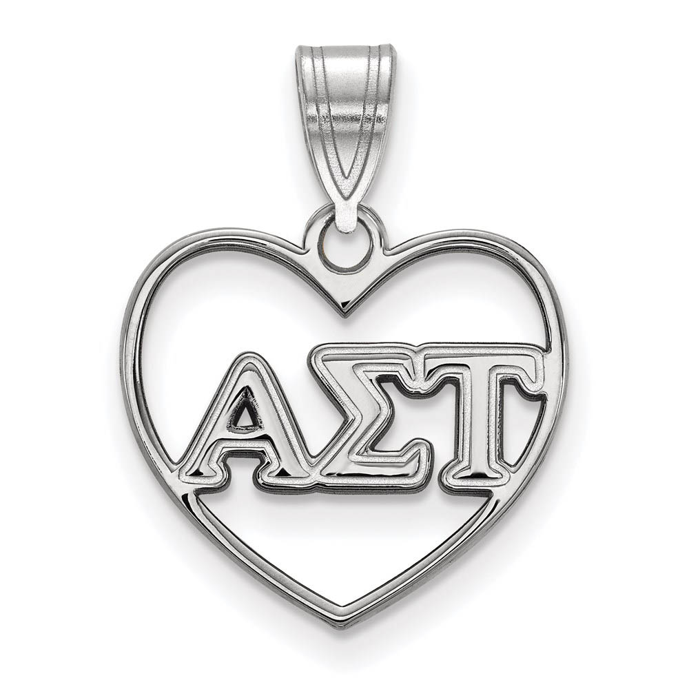Sterling Silver Alpha Sigma Tau Heart Greek Letters Pendant