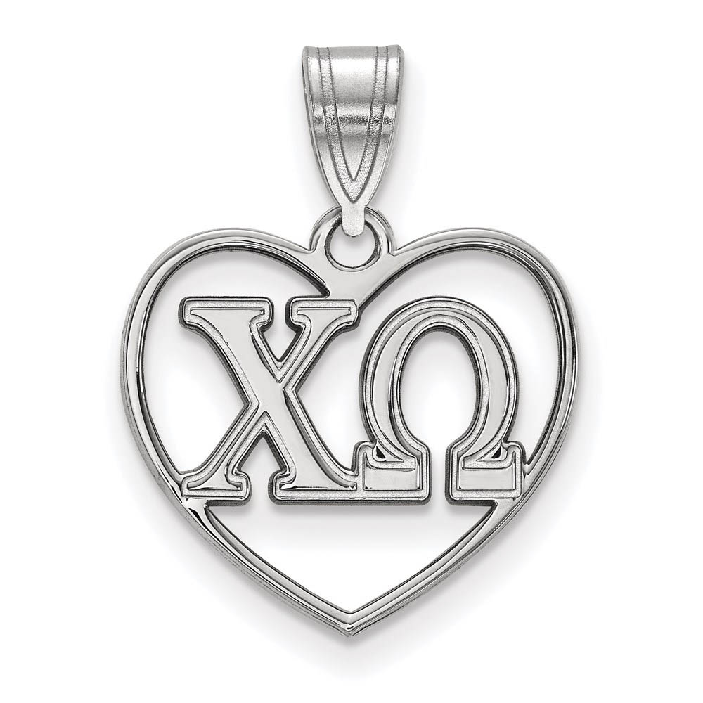 Sterling Silver Chi Omega Heart Greek Letters Pendant