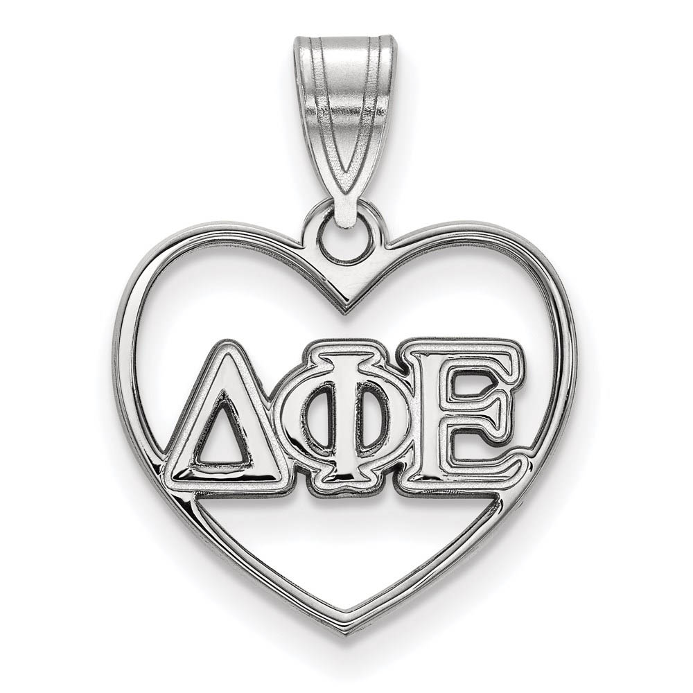 Sterling Silver Delta Phi Epsilon Heart Greek Letters Pendant
