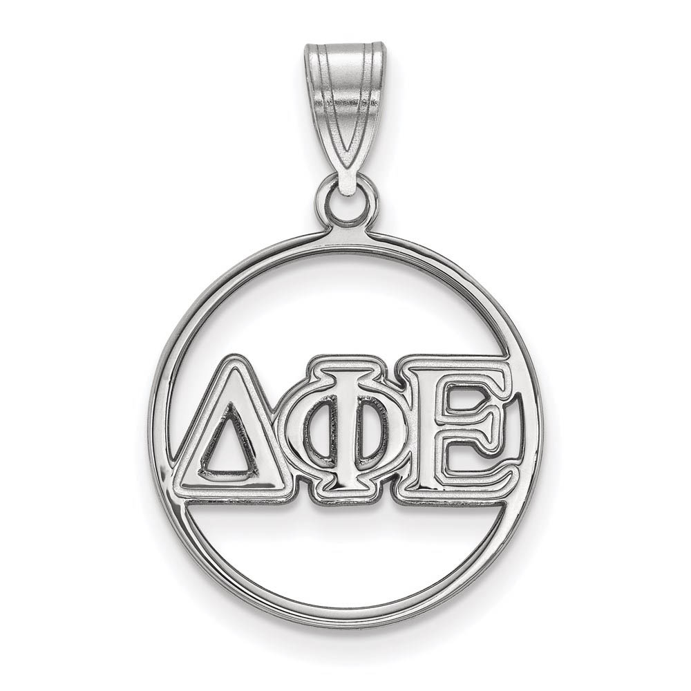 Sterling Silver Delta Phi Epsilon Circle Greek Letters Pendant
