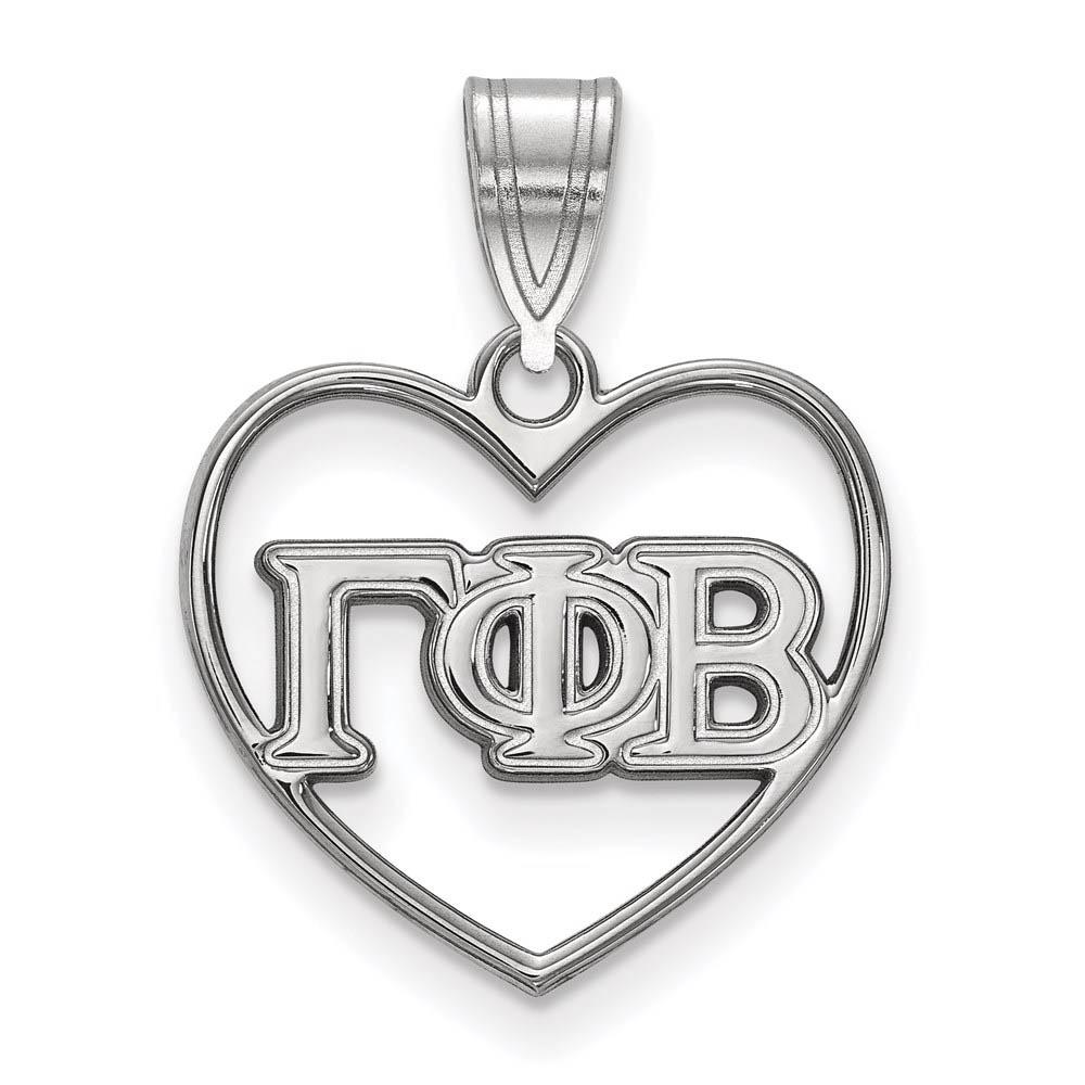 Sterling Silver Gamma Phi Beta Heart Greek Letters Pendant