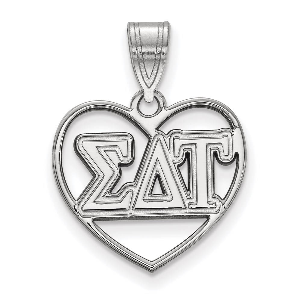 Sterling Silver Sigma Delta Tau Heart Greek Letters Pendant