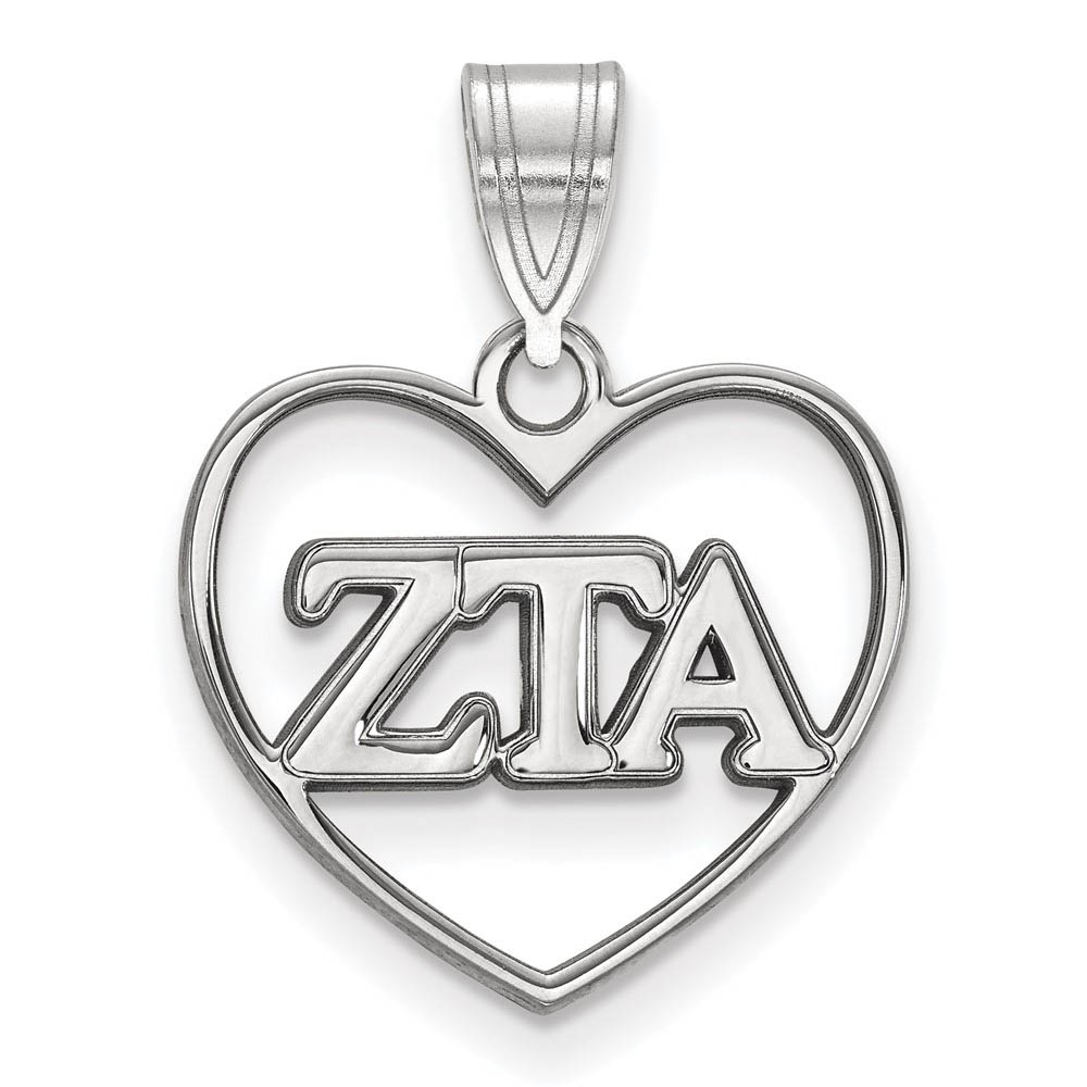 Sterling Silver Zeta Tau Alpha Heart Greek Letters Pendant