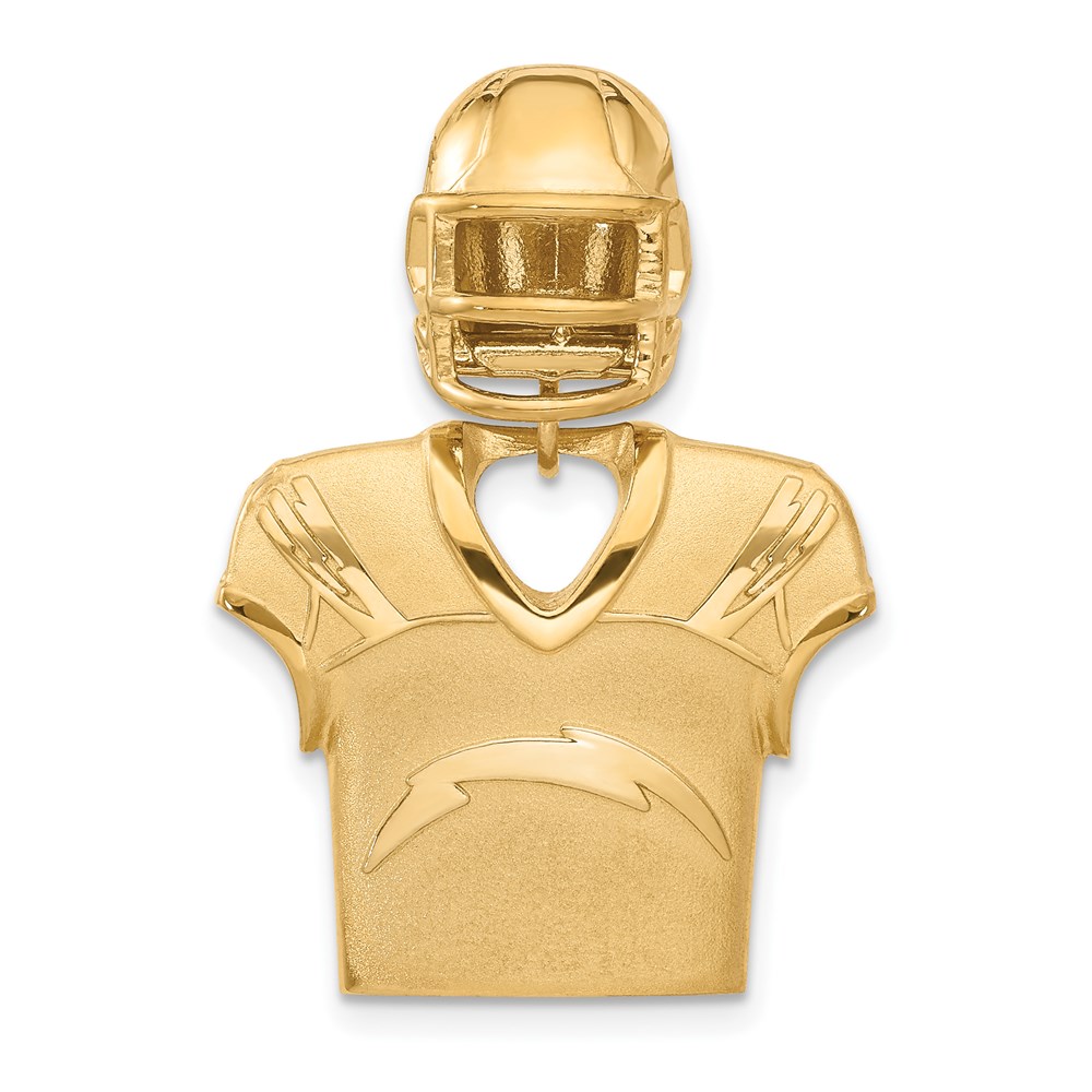 SS 14k Yellow Gold Plated NFL Chargers Jersey & Helmet Pendant