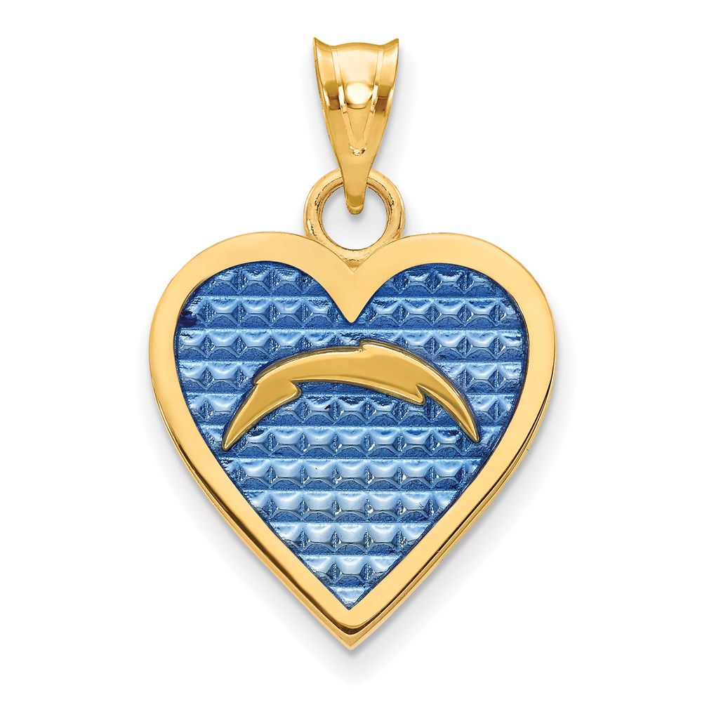 SS 14k Yellow Gold Plated NFL LosAngeles Chargers Enamel Heart Pendant