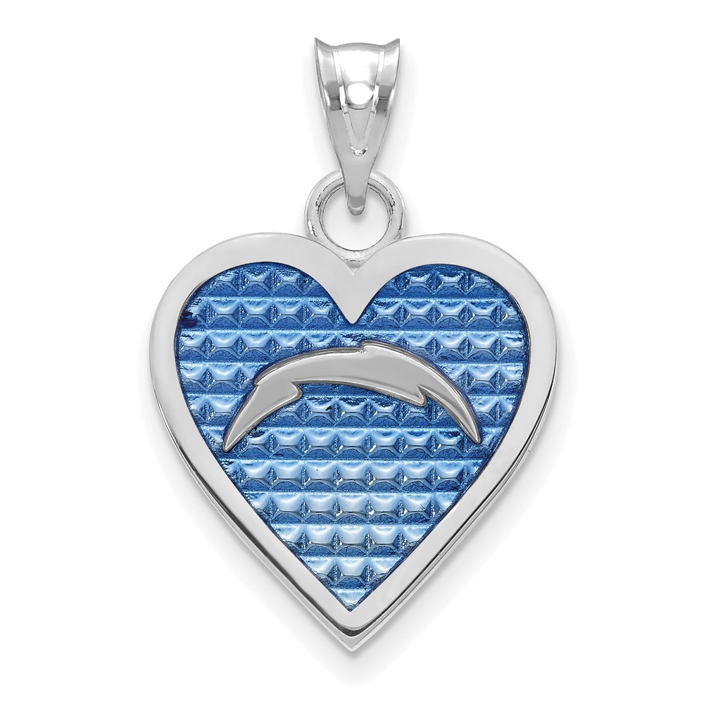 Sterling Silver NFL L.A. Chargers Enamel Heart Pendant