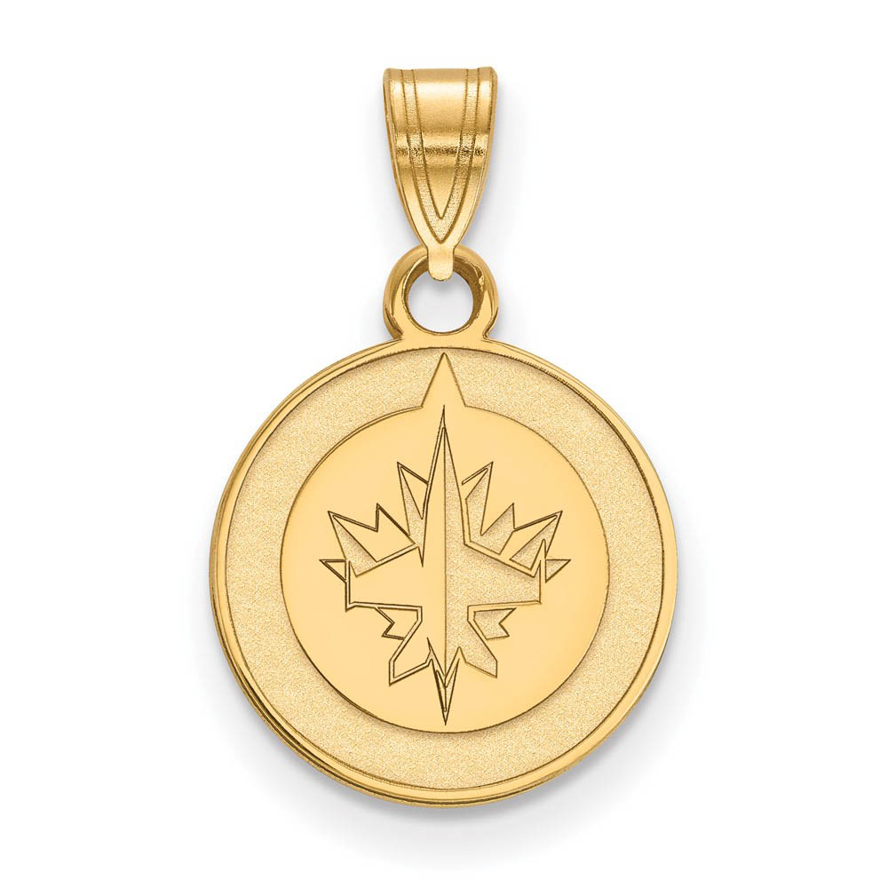 SS 14k Yellow Gold Plated NHL Winnipeg Jets Disc Pendant