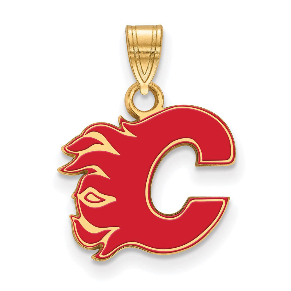 SS 14k Yellow Gold Plated NHL Calgary Flames Enamel Pendant