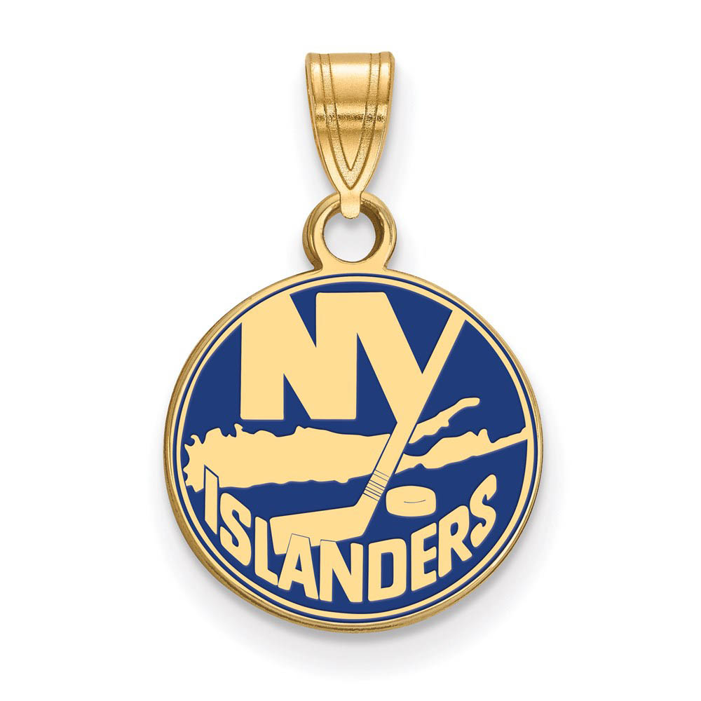 SS 14k Yellow Gold Plated NHL NY Islanders Enamel Disc Pendant