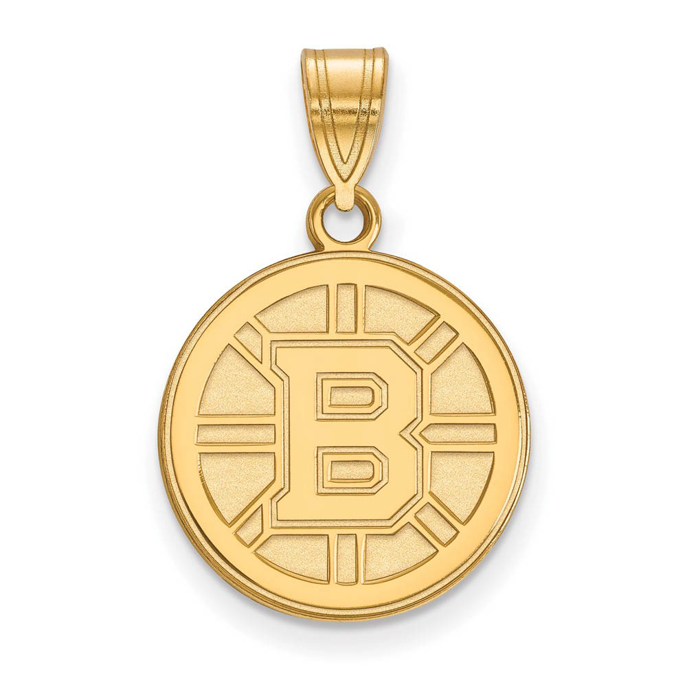 SS 14k Yellow Gold Plated NHL Boston Bruins Disc Pendant
