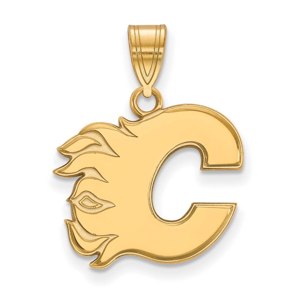 SS 14k Yellow Gold Plated NHL Calgary Flames Pendant
