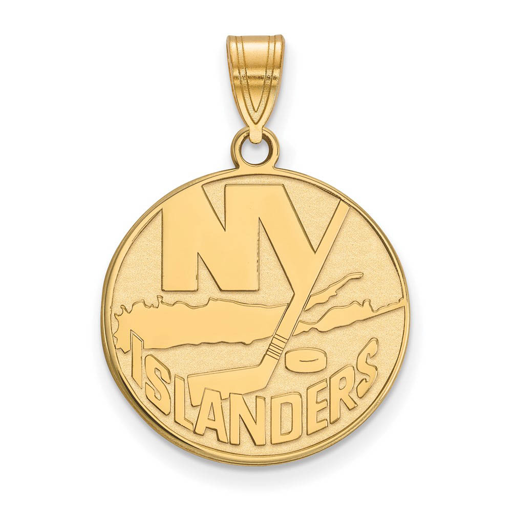 SS 14k Yellow Gold Plated NHL New York Islanders LG Disc Pendant