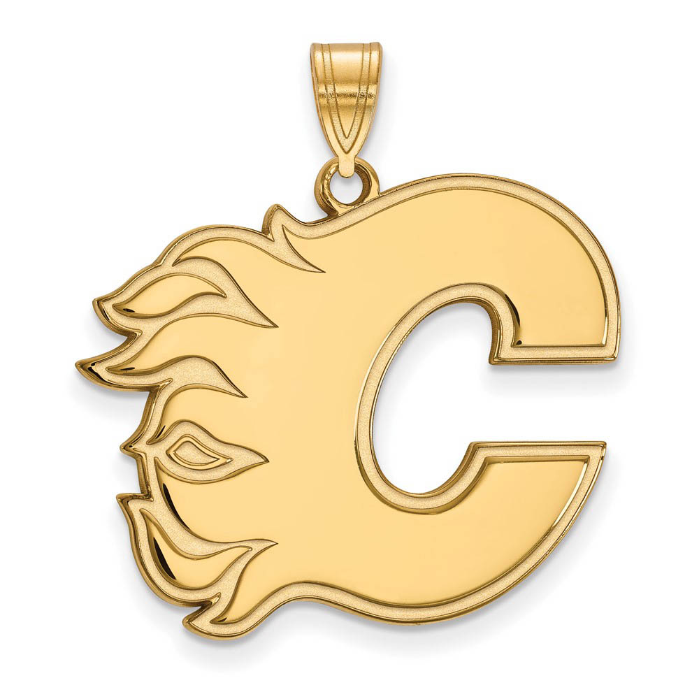 Sterling Silver 14k Yellow Gold Plated NHL Calgary Flames Pendant