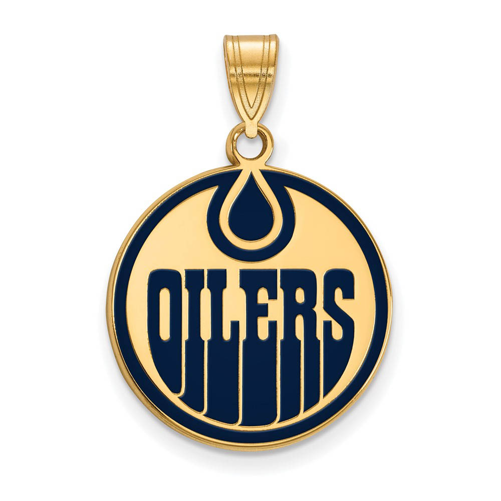 SS 14k Yellow Gold Plated NHL Edmonton Oilers LG Enamel Disc Pendant