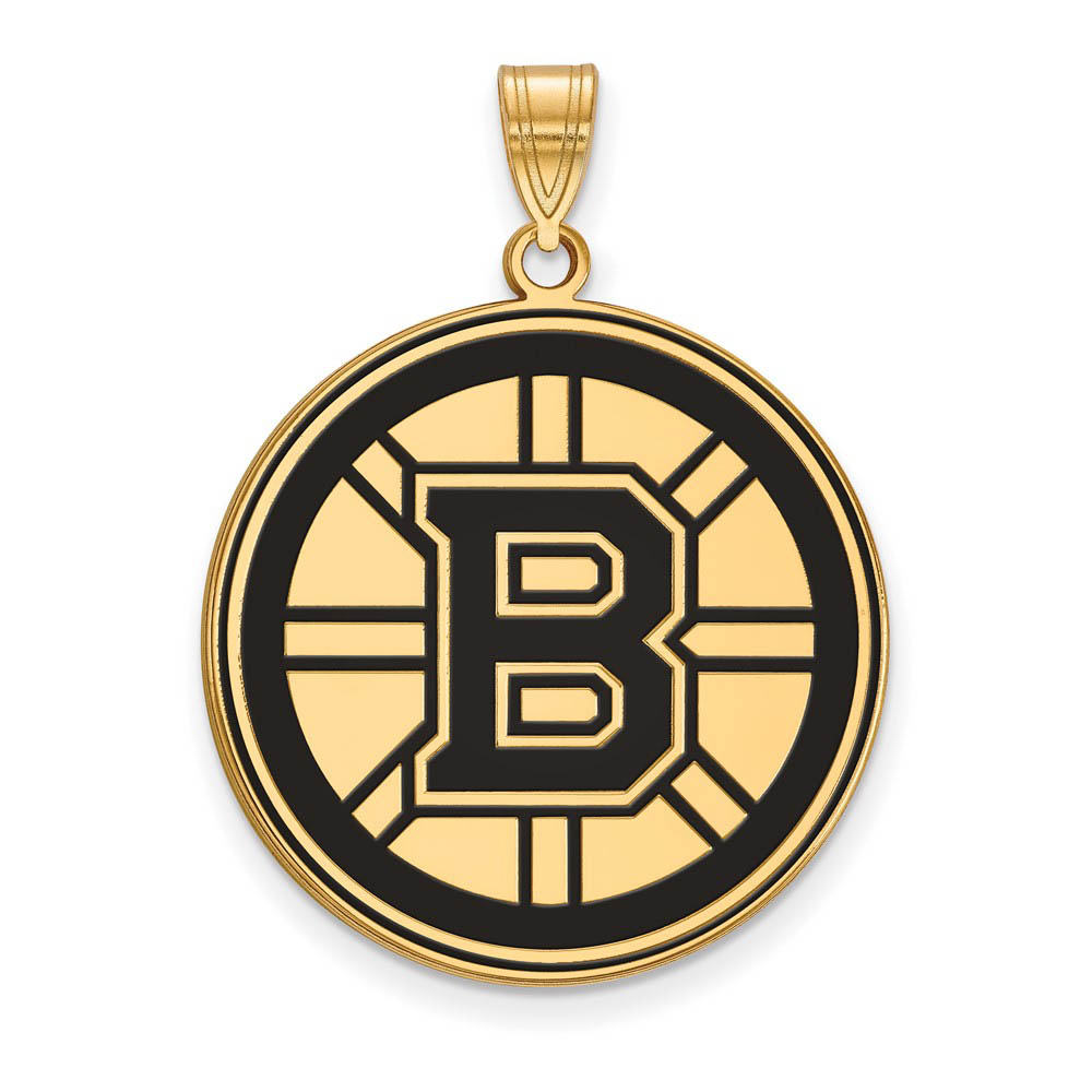 SS 14k Yellow Gold Plated NHL Boston Bruins Enamel Disc Pendant