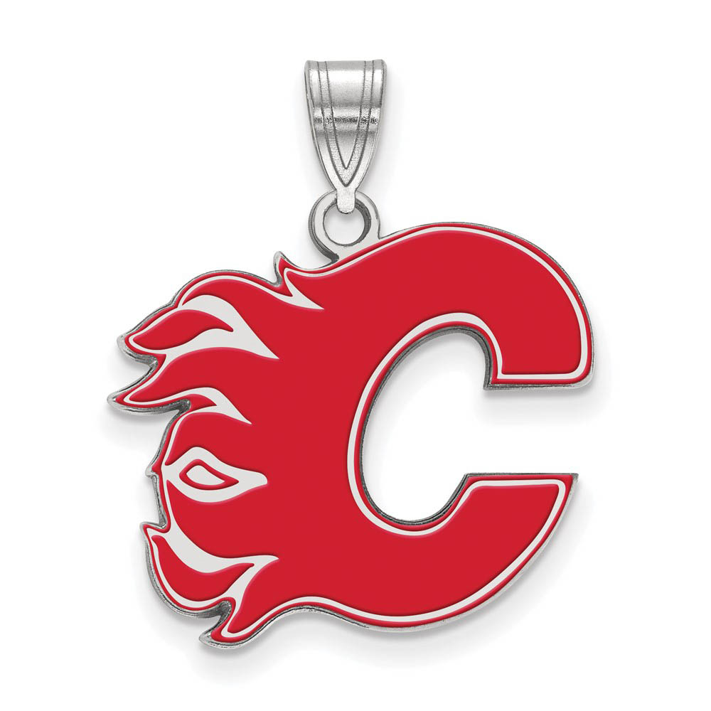 Sterling Silver NHL Calgary Flames LG Enamel Pendant
