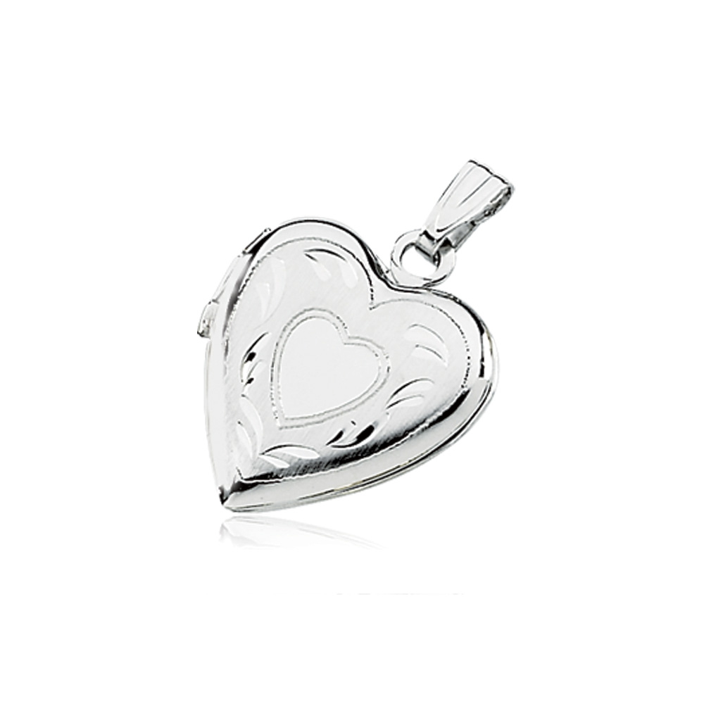 14k White Gold Heart Shaped Locket