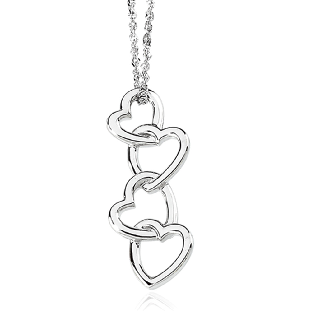 14k White Gold Four Heart Pendant