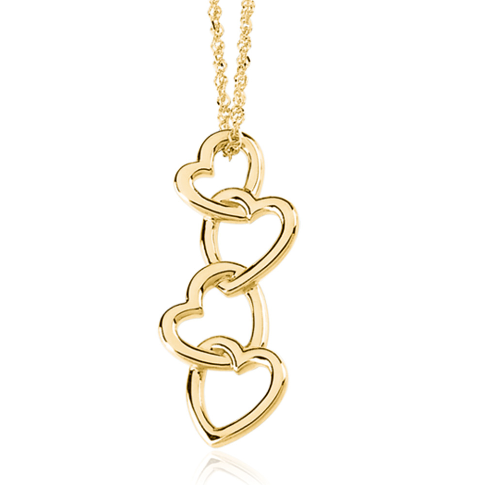 14k Yellow Gold Four Heart Pendant