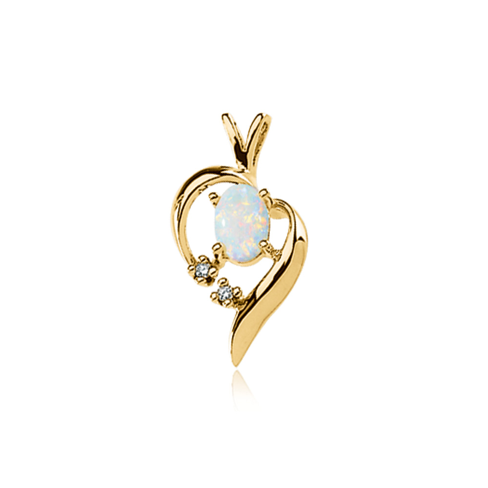 Opal and Diamond Heart Pendant in 14k Yellow Gold