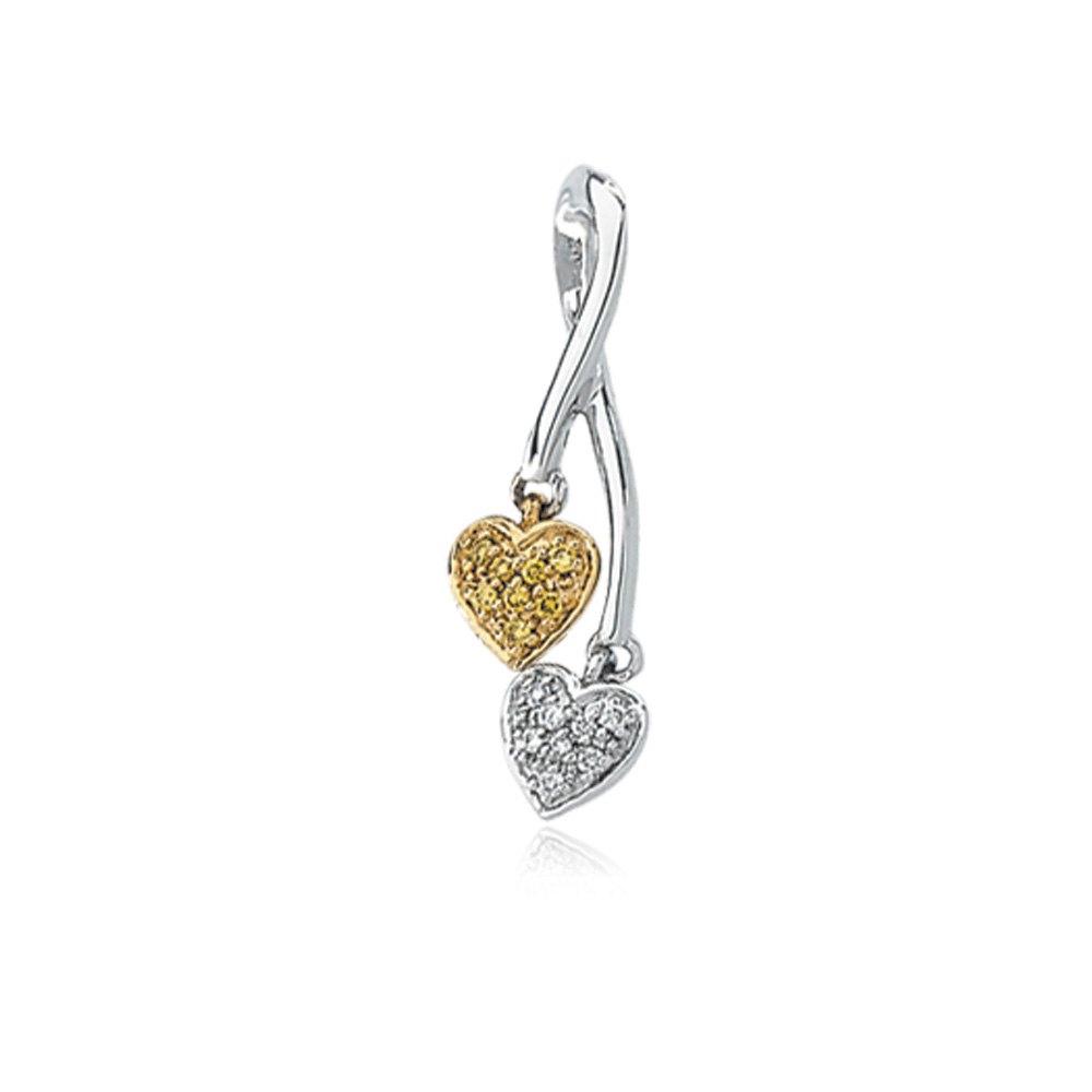 14k Two Tone Gold Diamond Hearts Entwined Pendant